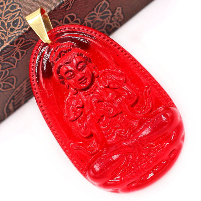 Mặt dây chuyền - Phật Đại Nhật như lai - thủy tinh đỏ 3.6cm MFBO5 - kèm hộp nhung - tuổi Mùi, Thân