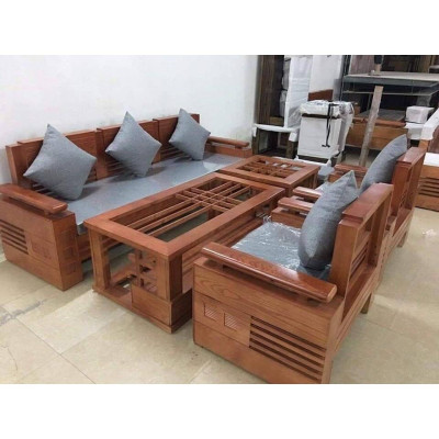 Bàn ghế phòng khách trứng đối mặt liền gỗ Sồi Nga