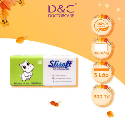 Giấy ăn Slisoft Trắng 100 tờ x 3 lớp, khăn giấy khô thân thiện môi trường không chất tẩy trắng an toàn cho cả gia đình
