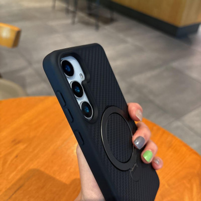 Ốp Lưng Carbon Từ Tính 360 Chống Sốc Hỗ Trợ Sạc Không Dây Cho Samsung Galaxy S25 Ultra / S25 Plus / S24 Ultra