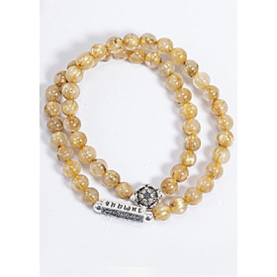 Vòng Chuỗi Hạt Đeo Tay 2 Lines Đá Thạch Anh Tóc Vàng Phối Charm Bạc (6mm) Mệnh Thổ, Kim Ngọc Quý Gemstones