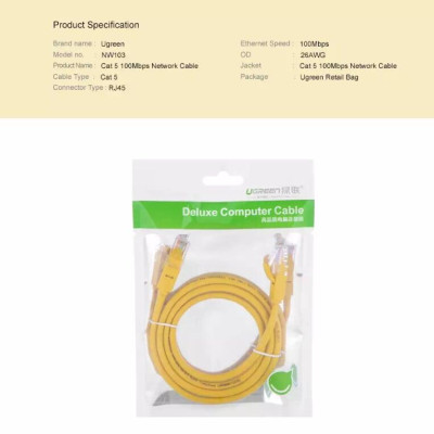 Ugreen UG11232NW103TK 3M màu Vàng Cáp mạng LAN CAT5E UPT - HÀNG CHÍNH HÃNG