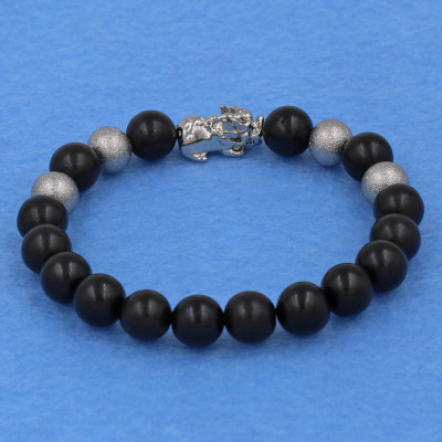 Chuỗi Đeo Tay Gỗ Mun 8 ly Charm Tỳ Hưu Inox Bạc VGMTHTB8