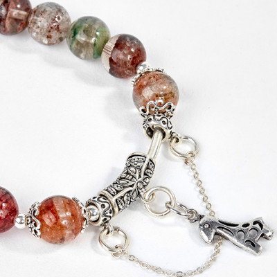 Vòng Tay Đá Thạch Anh Ưu Linh Đa Sắc Phối Charm Hươu Cao Cổ Bạc Ngọc Quý Gemstones