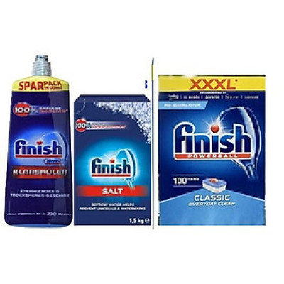 siêu rẻ Combo 100 viên Finish+ nước bóng 1150ml+1.2kg muối rửa bát dùng cho máy rửa bát chén