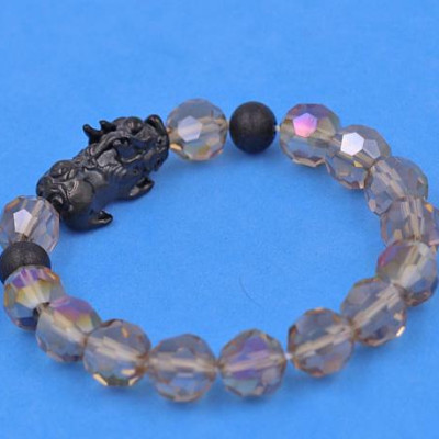 Chuỗi tay Tỳ Hưu inox 2 Bi Mix Pha Lê Xám Nâu cắt giác VFLGXMNTHEHB10 - Chuỗi tay Tỳ Hưu Phong Thủy