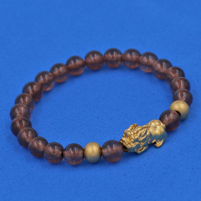 Chuỗi đeo tay đá Vân Rồng Nâu 6 ly cẩn Tỳ Hưu inox vàng VVRNTHHBV6 - hợp mệnh Kim, mệnh Mộc