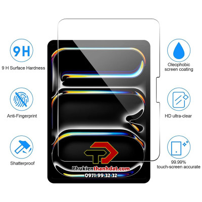 Tấm dán kính cường lực vát cạnh Glass Pro+ cho iPad Pro 11 2024 M4, Pro 13 2024 M4, Air 11 2024, Air 13 2024 - Hàng nhập khẩu  