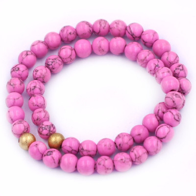 [Mệnh Hỏa, Thổ] Vòng Chuỗi Đôi 6 Ly San Hô Hồng Sọc Charm Bi Inox VSHHSHBD