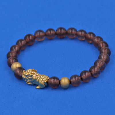 Chuỗi đeo tay đá Vân Rồng Nâu 6 ly cẩn Tỳ Hưu inox vàng VVRNTHHBV6 - hợp mệnh Kim, mệnh Mộc