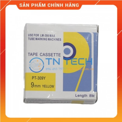 Nhãn in MAX PT-309Y - Chữ đen nền vàng 9MM x 8M - Dùng cho máy in ống MAX [Hàng nhập khẩu]