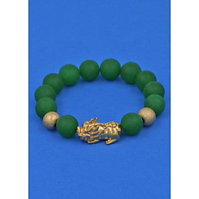 Chuỗi đeo tay Thạch Anh Xanh Lá Mờ 12 ly - cẩn Tỳ Hưu Phong Thủy inox vàng VTAXLMTHHBV12 - hợp mệnh Hỏa, mệnh Mộc