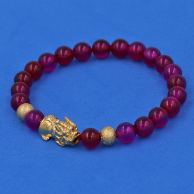 Chuỗi đeo tay Thạch Anh Đỏ mận 6 ly cẩn Tỳ Hưu inox vàng VTAOMTHHBV6 - hợp mệnh Hỏa, mệnh Thổ