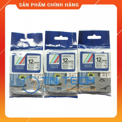 Nhãn In Tz2-231 - Đen nền trắng 12mm x 8m - Dùng cho máy in BROTHER - AIMO - PUTY [Hàng nhập khẩu]