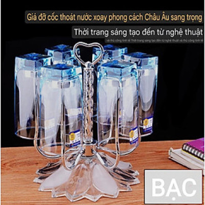 GIÁ ĐỠ ÚP LY CỐC INOX & THỦY TINH PHA LÊ LUXURY THOÁT NƯỚC XOAY  PHONG CÁCH CHÂU ÂU SANG TRỌNG