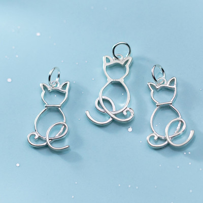 Combo 2 cái charm bạc viền hình con mèo treo - Ngọc Quý Gemstones