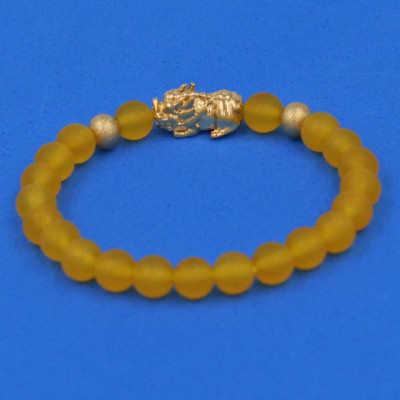 Vòng đeo tay Thạch Anh Vàng Mờ 6 ly cẩn Tỳ Hưu inox vàng VTAVMTHHBV6 - hợp mệnh Kim, mệnh Thổ