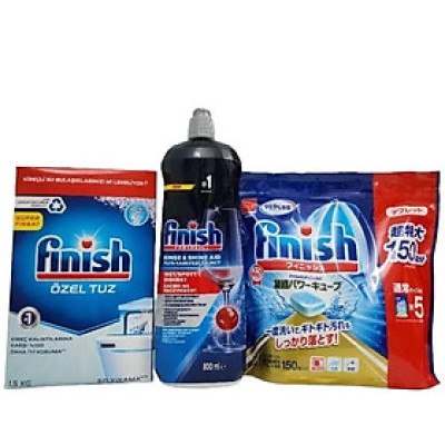Combo  150 Viên rửa bát chén + Muối Finish 1.5kg + Nước làm bóng finish 800ml