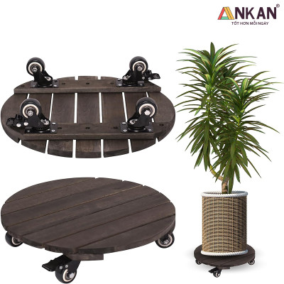 Đế Lót Chậu Cây Có Bánh Xe, Tròn 40cm, Màu Đen, Tải Trọng 150Kg, Di Chuyển Chậu Cây to, Thương Hiệu ANKAN