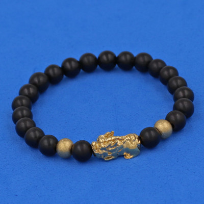 Chuỗi đeo tay Gỗ Mun 6 ly cẩn Tỳ Hưu inox vàng VGMTHHBV6