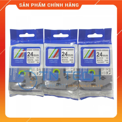 Nhãn In TZ2-S251 - Đen nền trắng 24mm x 8m - Dùng cho máy in BROTHER - AIMO - PUTY [Hàng nhập khẩu]