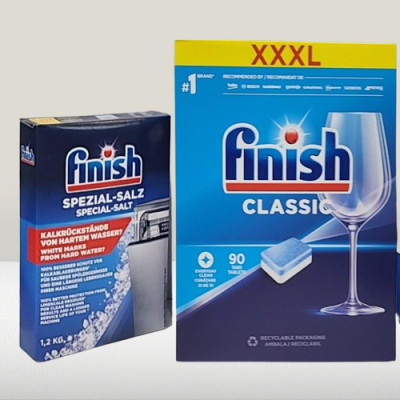 Combo Viên Rửa Bát Finish 90 Viên + 4kg Muối Finish