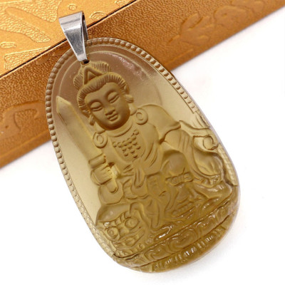 Dây chuyền mặt Văn Thù Bồ Tát đá Obsidian 5cm - phật bản mệnh tuổi Mão - mặt phật size lớn