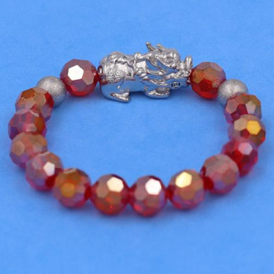 Vòng tay Pha Lê Cắt Giác Đỏ 10 ly mix Tỳ Hưu Inox 2 Bi VFLGOTHTRHB10 - Vòng tay thời trang phong thủy