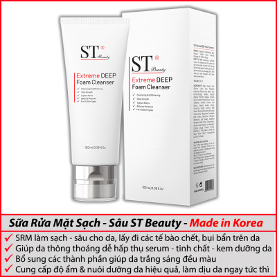 ST Beauty - Sữa Rửa Mặt: Làm Sạch Da Chuyên Sâu & Thông Thoáng Lỗ Chân Lông – Trắng Đều Màu & Cân Bằng Độ Ẩm cho Da - ST Beauty Extreme DEEP Foam Cleanse – Made in Korea - Tặng 1 Gel Rửa Tay Khô Móc Khóa 30ml