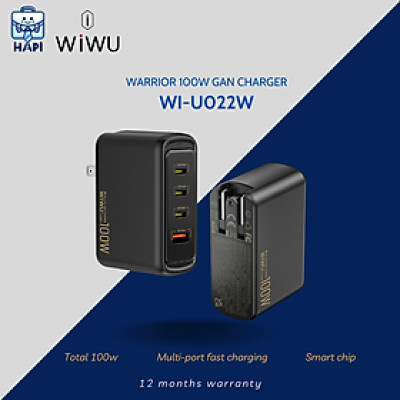 Củ sạc hàng chính hãng WiWU Warrior GaN 100W (3C1A) Wi-U022W: Sạc nhanh laptop, điện thoại, kèm đầu chuyển đa quốc gia