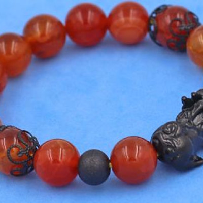 Chuỗi tay Tỳ Hưu inox VVROTHTRHKHB10 - Chuỗi đeo tay Đá Vân Rồng Đỏ size 10 ly - hợp mệnh Hỏa, mệnh Thổ