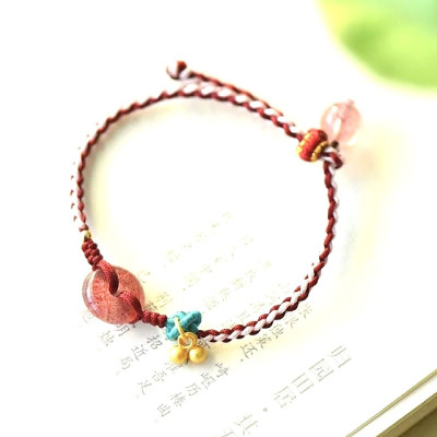 VÒNG TAY ĐỒNG ĐIẾU ĐÁ THẠCH ANH DÂU TÂY CHỈ ĐỎ TÀI LỘC TÌNH DUYÊN MAY MẮN