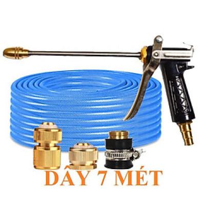 Bộ dây vòi xịt nước rửa xe, tưới cây . tăng áp 3 lần, loại 7m,10m 206318 đầu đồng,cút đồng+ tặng đai