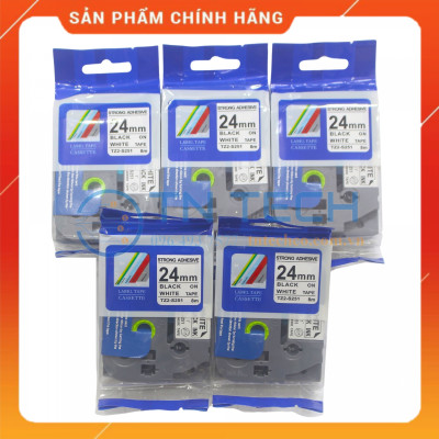 Nhãn In TZ2-S251 - Đen nền trắng 24mm x 8m - Dùng cho máy in BROTHER - AIMO - PUTY [Hàng nhập khẩu]