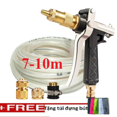  Bộ dây vòi xịt nước rửa xe,tưới cây .tăng áp 3 lần, loại 7m,10m 206236 đầu đồng,cút đồng, + tặng túi đựng bút