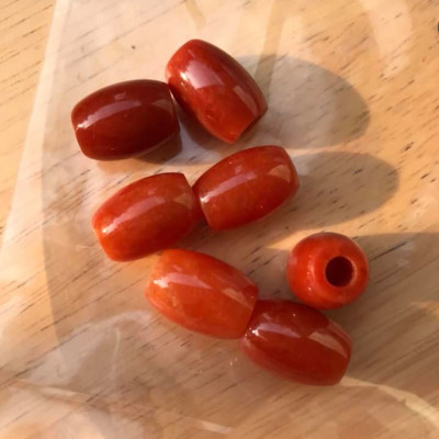 HẠT LU ĐÁ CẨM THẠCH TỰ NHIÊN ĐỎ CAM BÓNG ĐẸP LÀM MẶT DÂY CHUYỀN và PHỐI VÒNG TAY NỮ MỆNH HỎA THỔ Size HẠT LU Dài 16mm x dầy 12mm