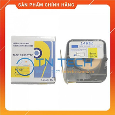 Nhãn in MAX PT-309Y - Chữ đen nền vàng 9MM x 8M - Dùng cho máy in ống MAX [Hàng nhập khẩu]