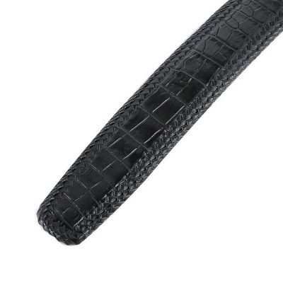 HP4276 - Dây nịt nam Huy Hoàng da cá sấu đan viền 3,5P đầu kim màu đen