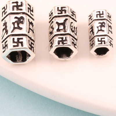 Combo 2 cái charm bạc hình trụ 6 cạnh khắc lục tự đại mình chú xỏ ngang - Ngọc Quý Gemstones