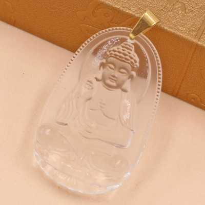 Mặt Phật A Di Đà thủy tinh trắng 3.6cm MFBTT7 - phật bản mệnh tuổi Tuất, Hợi - mặt size nhỏ