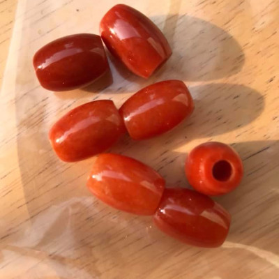 HẠT LU ĐÁ CẨM THẠCH TỰ NHIÊN ĐỎ CAM BÓNG ĐẸP LÀM MẶT DÂY CHUYỀN và PHỐI VÒNG TAY NỮ MỆNH HỎA THỔ Size HẠT LU Dài 16mm x dầy 12mm