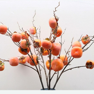 Cành quả hồng giả - 1 cành dài 90cm - 7 quả - Cây giả, hoa lụa trang trí nhà cửa