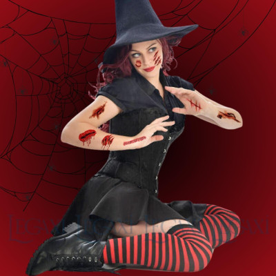 Miếng dán hình xăm kinh dị hóa trang Halloween vết sẹo xước máu giả vết khâu chảy máu vết thương Legaxi