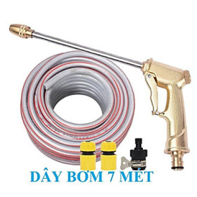 ️Evoucher Bộ dây vòi xịt nước rửa xe, tưới cây , tăng áp 3 lần, loại 7m, 10m 206701-3 đầu đồng,cút+ túi đựng bút