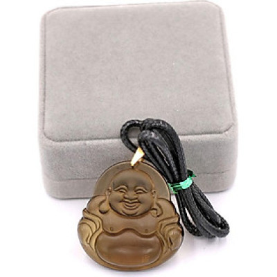 Dây chuyền mặt Phật Di Lặc - đá Obsidian (4.6cm x 4.8cm) DEPDLN23 - kèm hộp nhung