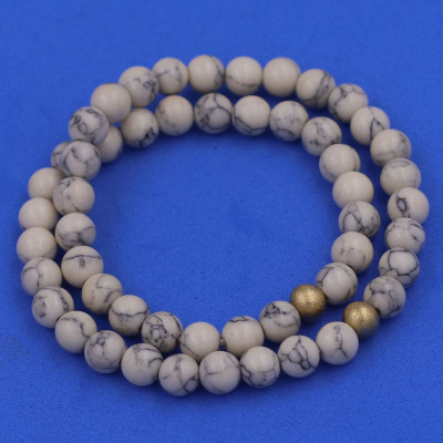 [Mệnh Kim, Thủy] Vòng Chuỗi Đôi 6 Ly San Hô Trắng Sọc Charm Bi Inox VSHTRSHBD