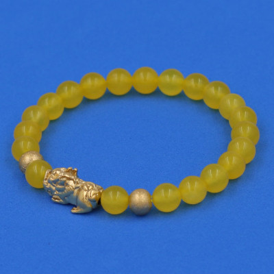 Vòng đeo tay Thạch Anh Vàng 6 ly cẩn Tỳ Hưu inox vàng VTAVTHHBV6 - hợp mệnh Kim, mệnh Thổ