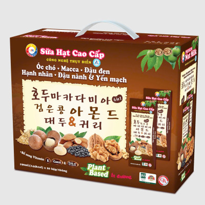 Sữa hạt cao cấp Óc chó-Macca-Đậu đen-Hạnh nhân-Đậu nành & Yến mạch 190ml (20 hộp/xách)
