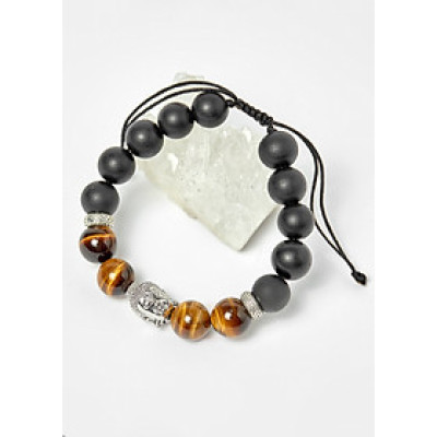 Vòng đá obsidian phối thạch anh mắt hổ vàng nâu và charm phật hạt 10mm - Ngọc Quý Gemstones