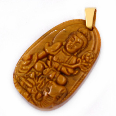 Mặt Phật - Bồ tát Phổ hiền - đá mắt hổ 3.8cm - kèm hộp nhung - tuổi Thìn và tuổi Tỵ